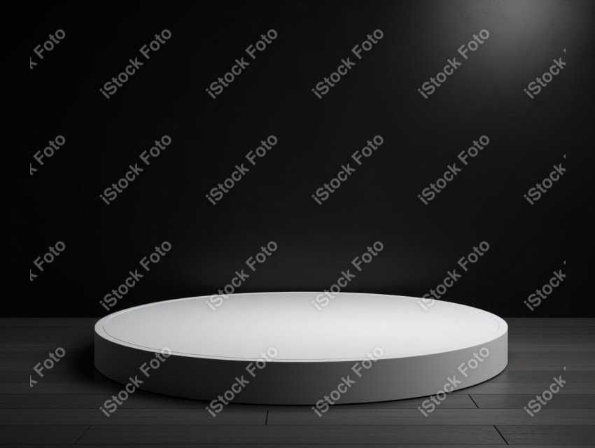 Neon white light round podium and black background for mock up,