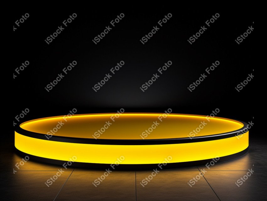 Neon yellow light round podium and black background for mock up,