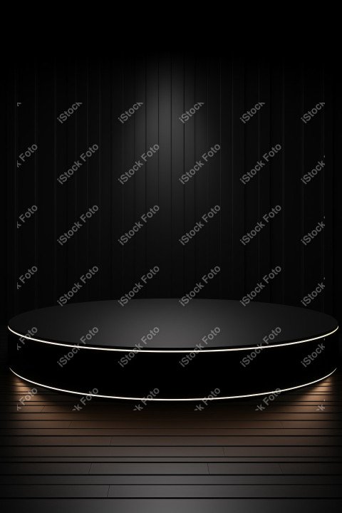 Neon Light round podium and black background for mock up, Black