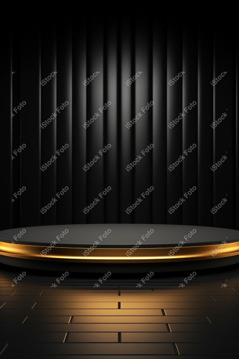 Neon Light round podium and black background for mock up, Black