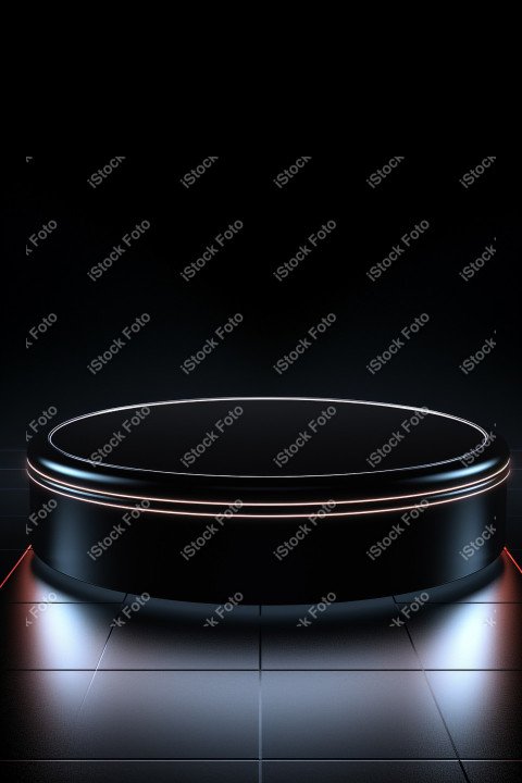 Neon Light round podium and black background for mock up, Black