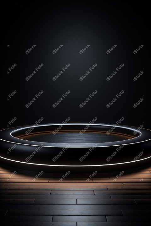 Neon Light round podium and black background for mock up, Black