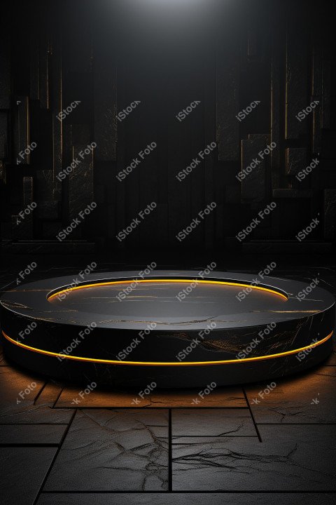 Neon Light round podium and black background for mock up, Black