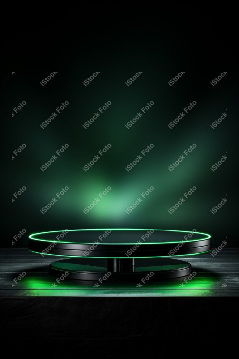 Neon Green light round podium and black background for mock up,