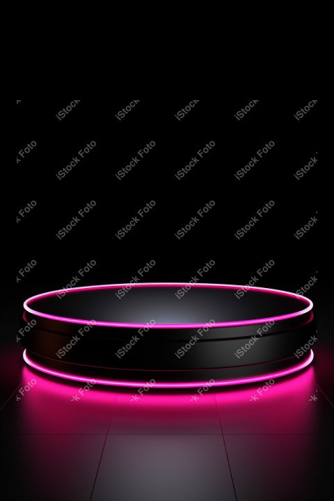 Neon Light round podium and black background for mock up, Black