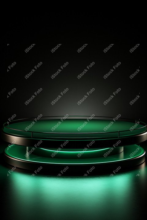 Neon Green light round podium and black background for mock up,