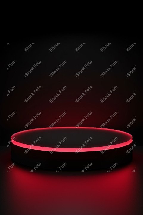 Neon Red light round podium and black background for mock up, Bl