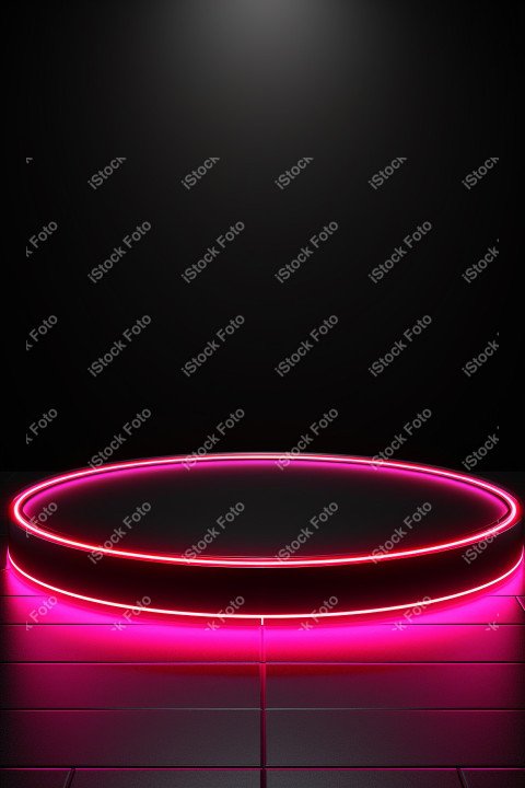 Neon Light round podium and black background for mock up, Black