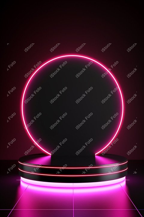 Neon Light round podium and black background for mock up, Black