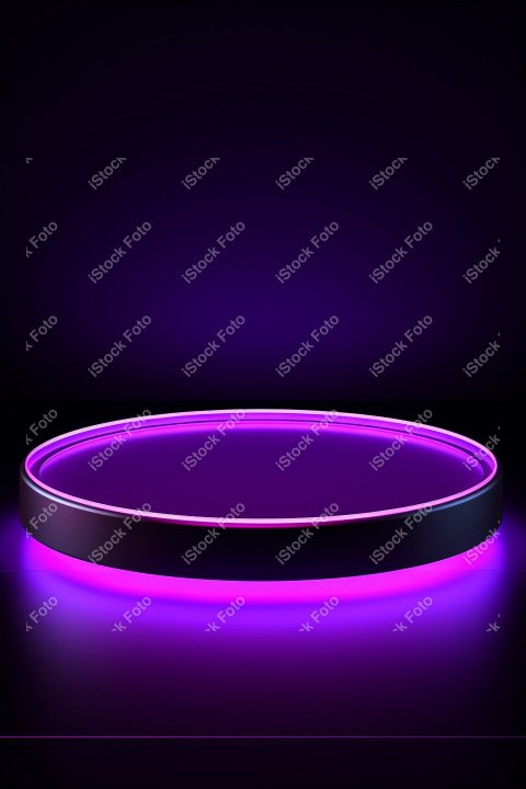 Neon Violet light round podium and black background for mock up,