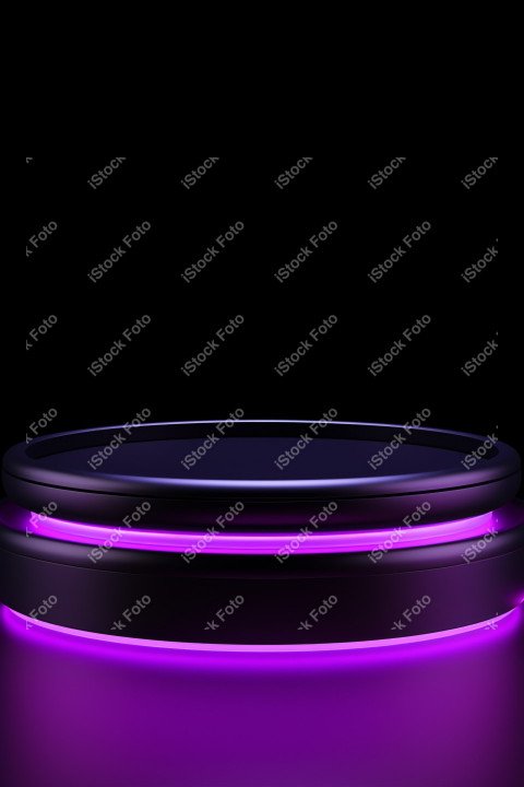 Neon Violet light round podium and black background for mock up,