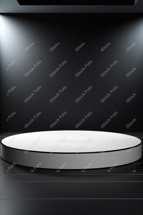 Neon white light round podium and black background for mock up,