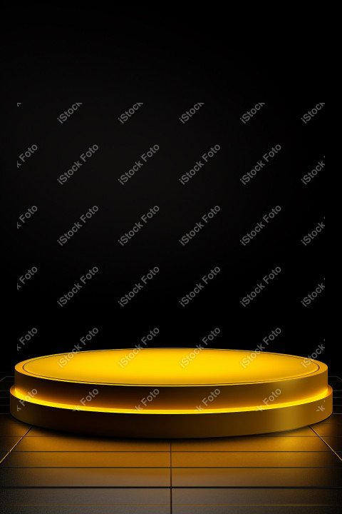 Neon yellow light round podium and black background for mock up,