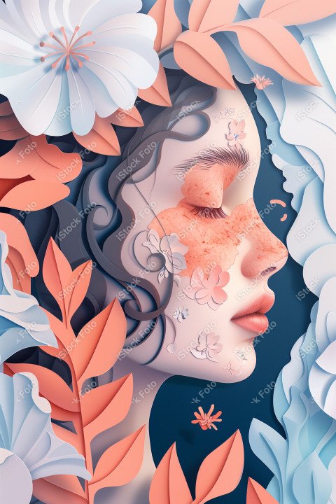 Ilustração conceito de estilo de papel do Dia Internacional da Mulher em estilo naturalista, rosa claro (23)