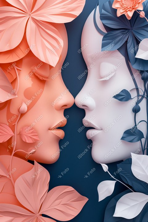 Ilustração conceito de estilo de papel do Dia Internacional da Mulher em estilo naturalista, rosa claro (30)