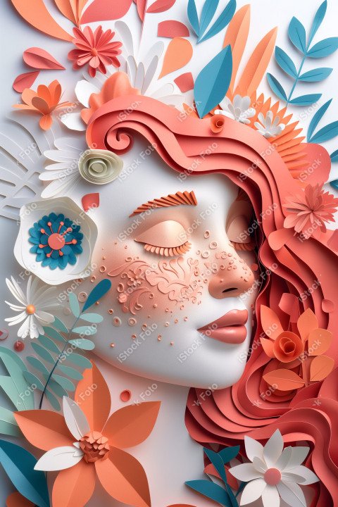 Ilustração conceito de estilo de papel do Dia Internacional da Mulher em estilo naturalista, rosa claro (33)