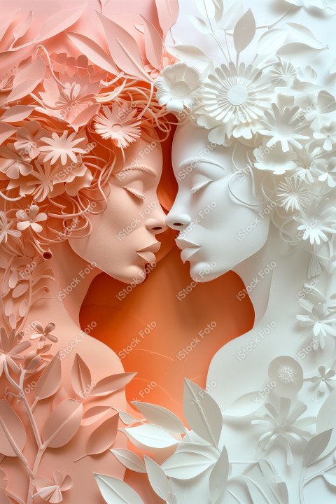 Ilustração conceito de estilo de papel do Dia Internacional da Mulher em estilo naturalista, rosa claro (35)