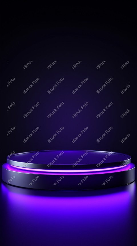 Neon Violet light round podium and black background for mock up,