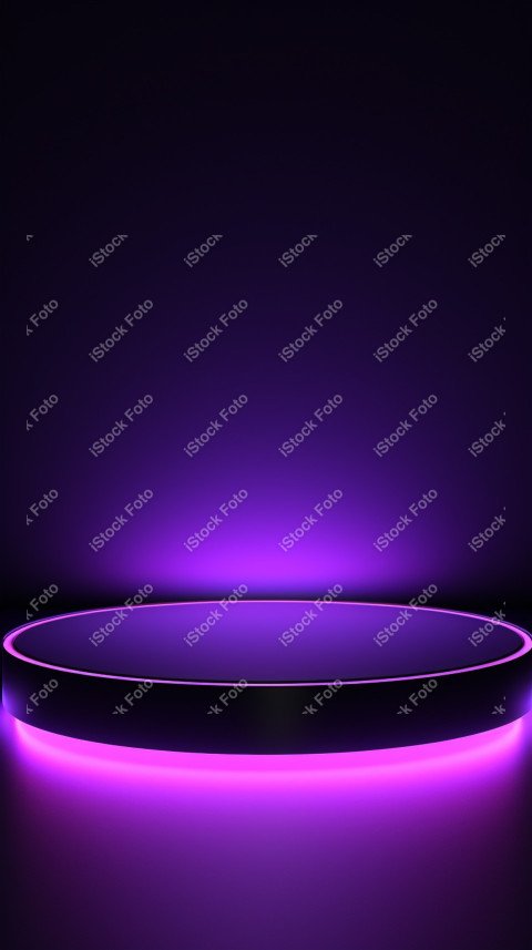 Neon Violet light round podium and black background for mock up,