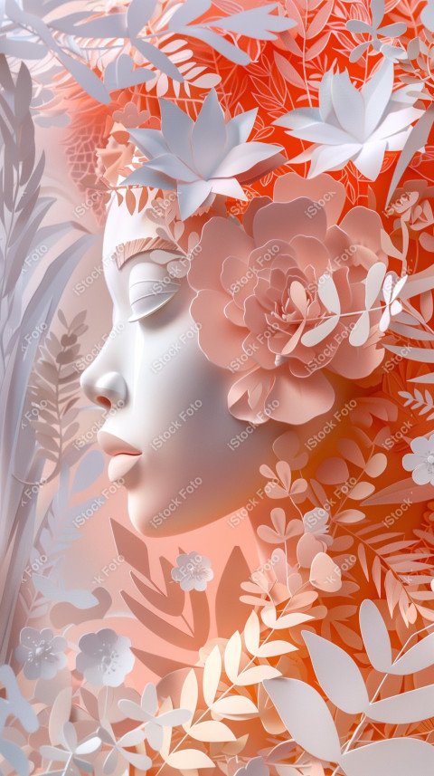 Ilustração conceito de estilo de papel do Dia Internacional da Mulher em estilo naturalista, rosa claro (18)