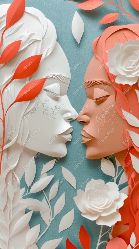 Ilustração conceito de estilo de papel do Dia Internacional da Mulher em estilo naturalista, rosa claro (2)