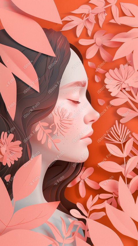 Ilustração conceito de estilo de papel do Dia Internacional da Mulher em estilo naturalista, rosa claro (15)