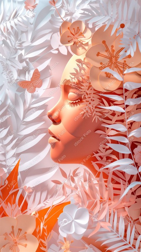 Ilustração conceito de estilo de papel do Dia Internacional da Mulher em estilo naturalista, rosa claro (19)