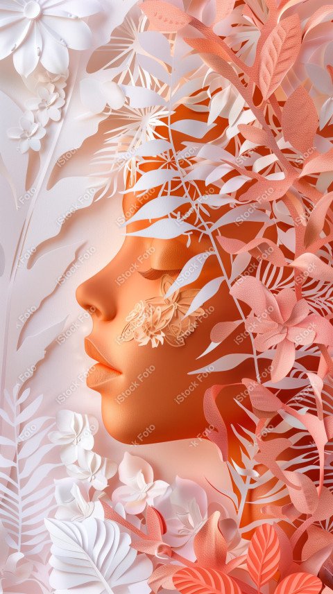 Ilustração conceito de estilo de papel do Dia Internacional da Mulher em estilo naturalista, rosa claro (17)
