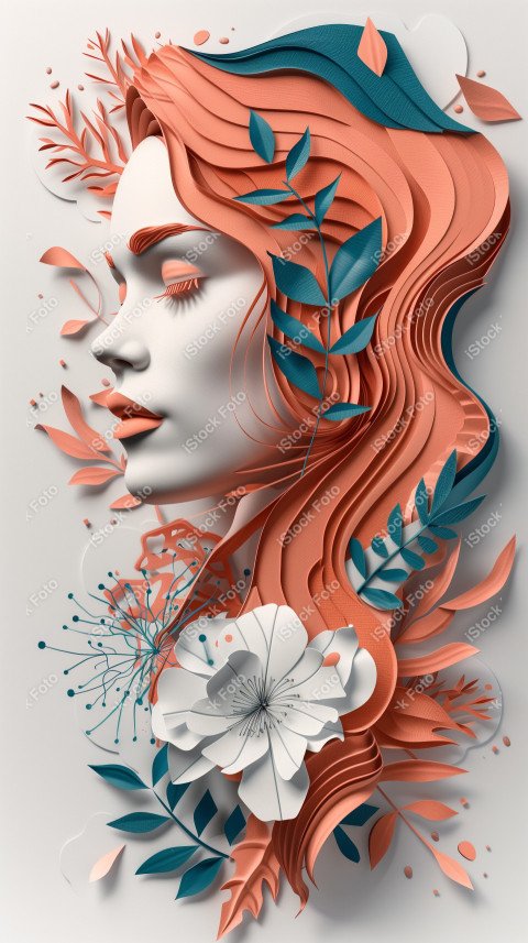 Ilustração conceito de estilo de papel do Dia Internacional da Mulher em estilo naturalista, rosa claro (28)
