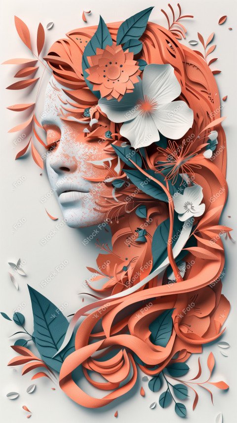 Ilustração conceito de estilo de papel do Dia Internacional da Mulher em estilo naturalista, rosa claro (27)