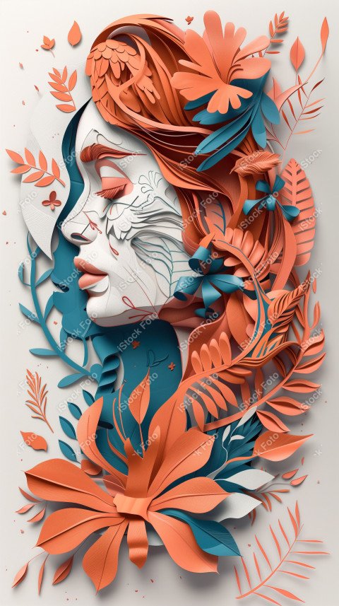 Ilustração conceito de estilo de papel do Dia Internacional da Mulher em estilo naturalista, rosa claro (25)