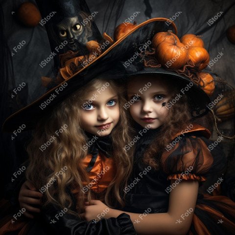 Happy halloween children in costumes and makeup holiday happy ha