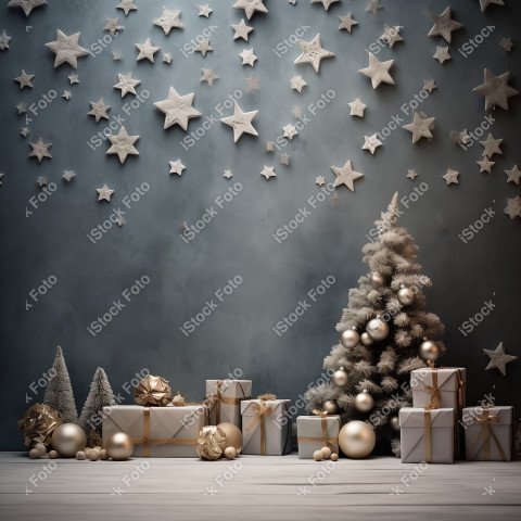 Background of a room in black colors decorated with a Christmas