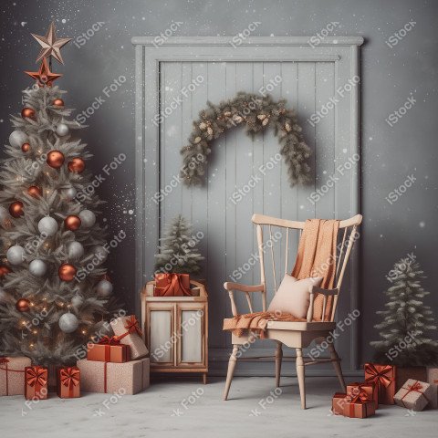 Background of a room in black colors decorated with a Christmas