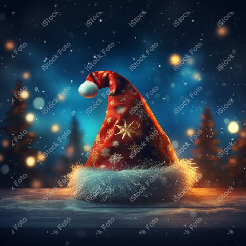 Background with snow and Christmas hat