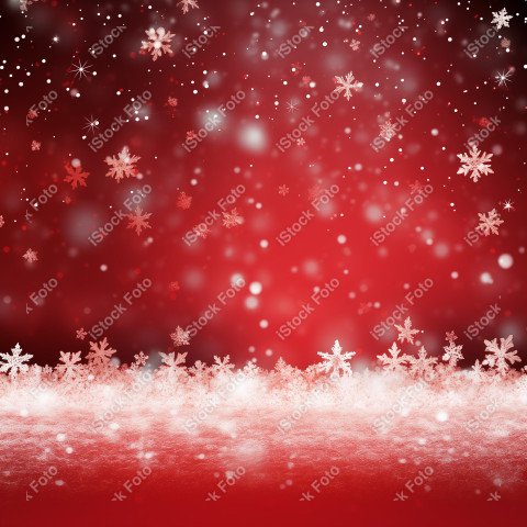 Christmas red background with falling snowflakes