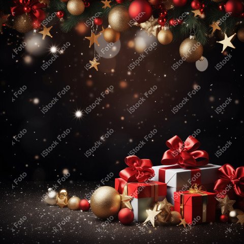 Background with Christmas decoration and gifts