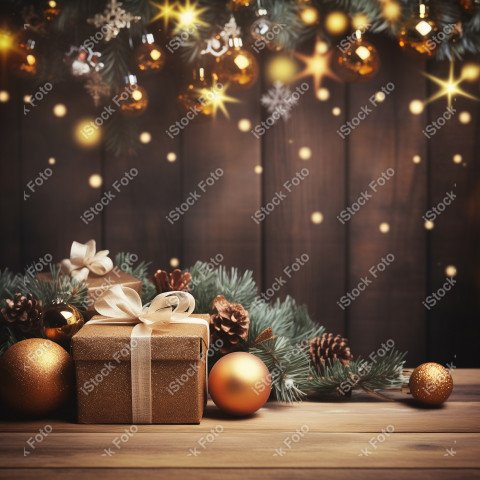 Background with Christmas decoration and gifts