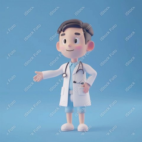 Ilustração 3D de um médico fofo e feliz em um fundo azul  (5)