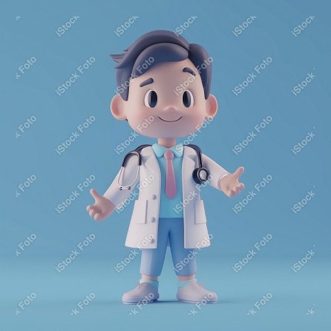 Ilustração 3D de um médico fofo e feliz em um fundo azul  (6)