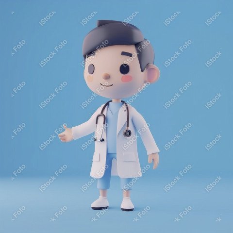 Ilustração 3D de um médico fofo e feliz em um fundo azul  (9)