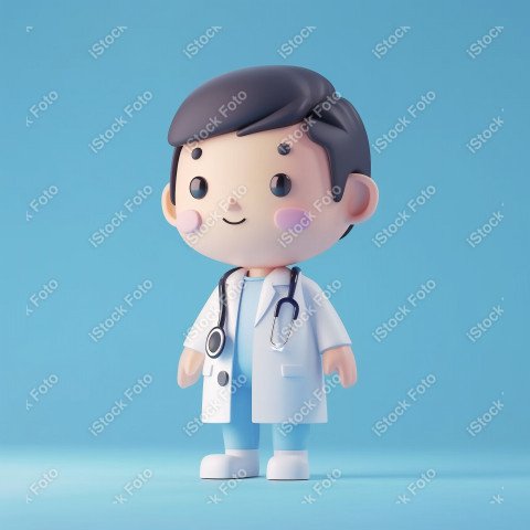 Ilustração 3D de um médico fofo e feliz em um fundo azul  (11)