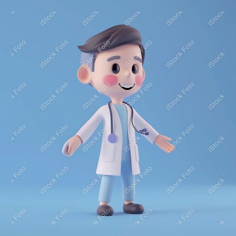 Ilustração 3D de um médico fofo e feliz em um fundo azul  (8)