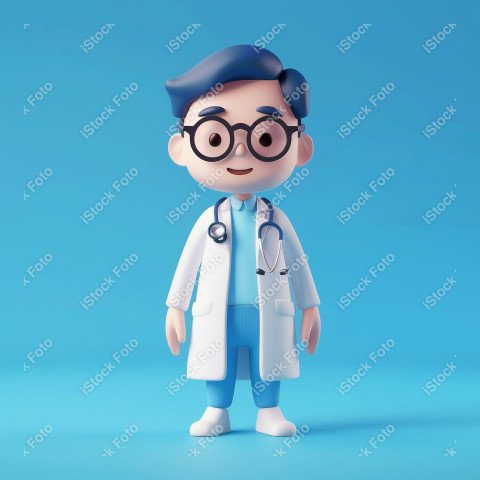 Ilustração 3D de um médico fofo e feliz em um fundo azul  (4)