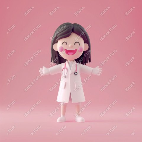 Ilustração 3D de uma médica fofo e feliz em um fundo rosa (5)