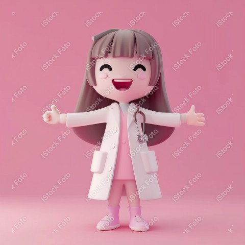 Ilustração 3D de uma médica fofo e feliz em um fundo rosa (3)