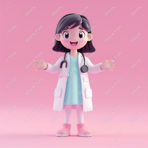 Ilustração 3D de uma médica fofo e feliz em um fundo rosa (8)