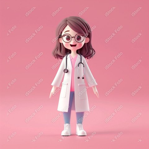 Ilustração 3D de uma médica fofo e feliz em um fundo rosa (12)