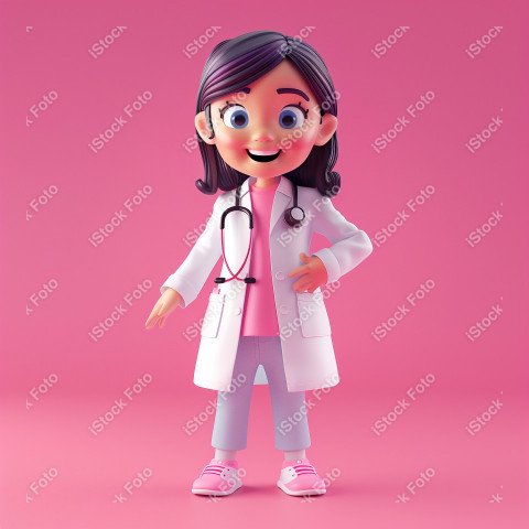 Ilustração 3D de uma médica fofo e feliz em um fundo rosa (1)