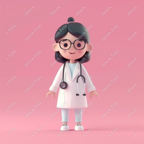 Ilustração 3D de uma médica fofo e feliz em um fundo rosa (7)